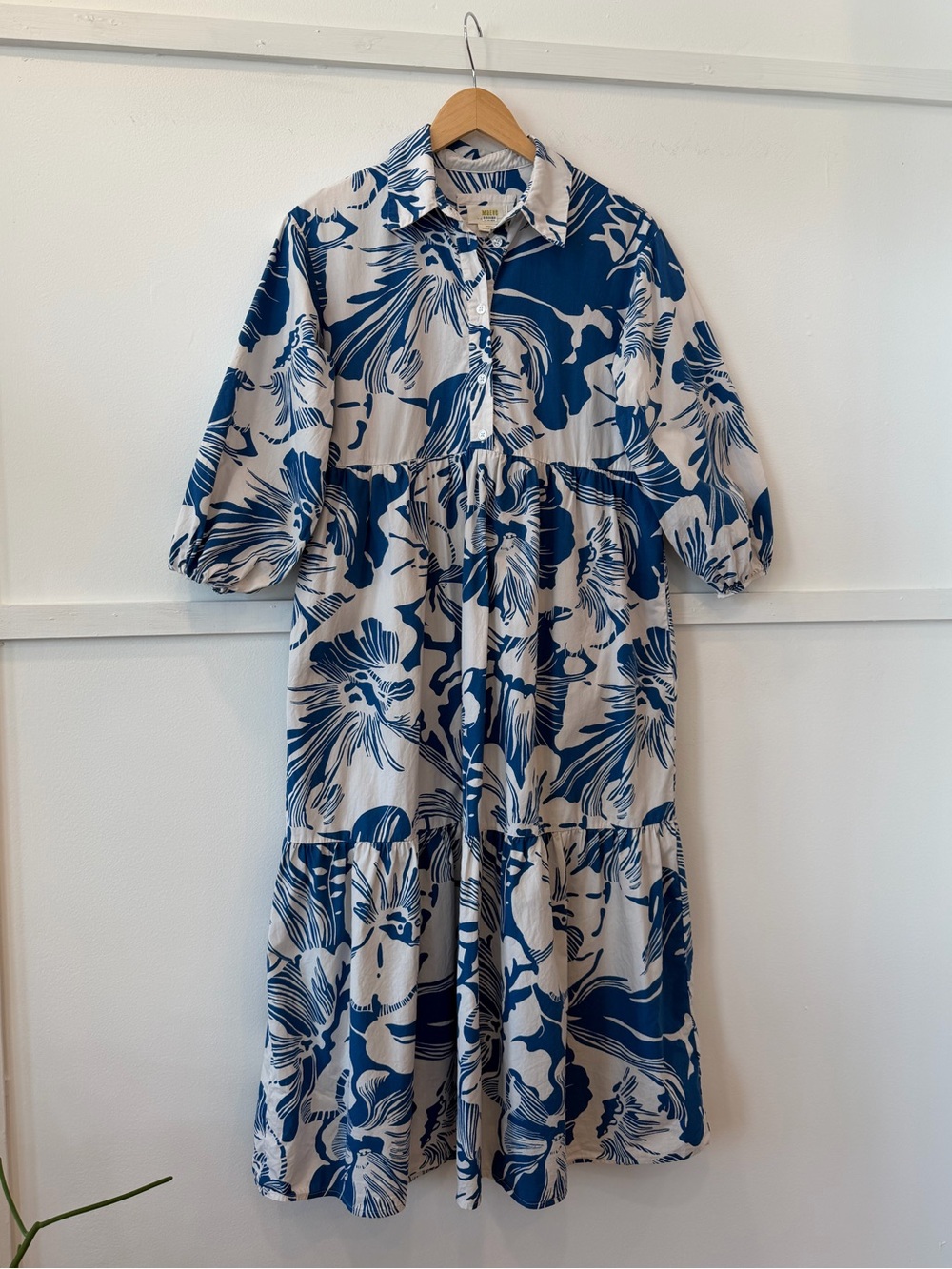 Anthropologie Maeve Bettina Blue Floral Button-Front Midi Dress Small